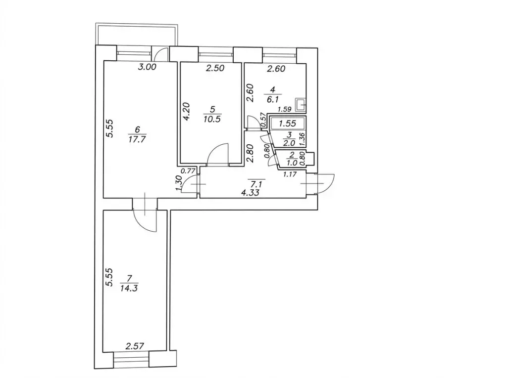 3-комнатная квартира: Уфа, проспект Октября, 170/1 (58.7 м) - Фото 2