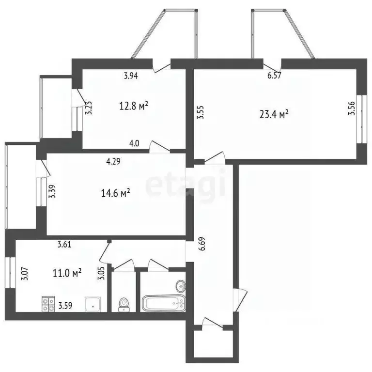 3-к кв. Белгородская область, Белгород ул. Победы, 49к4 (92.5 м) - Фото 2