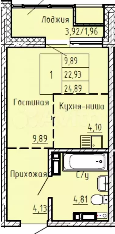 Квартира-студия, 24,9 м, 5/15 эт. - Фото 0