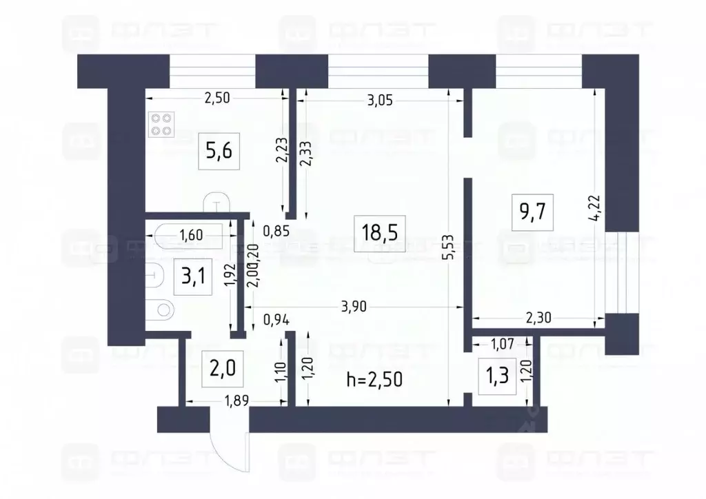 2-к кв. Татарстан, Казань ул. Лейтенанта Красикова, 7 (40.2 м) - Фото 1