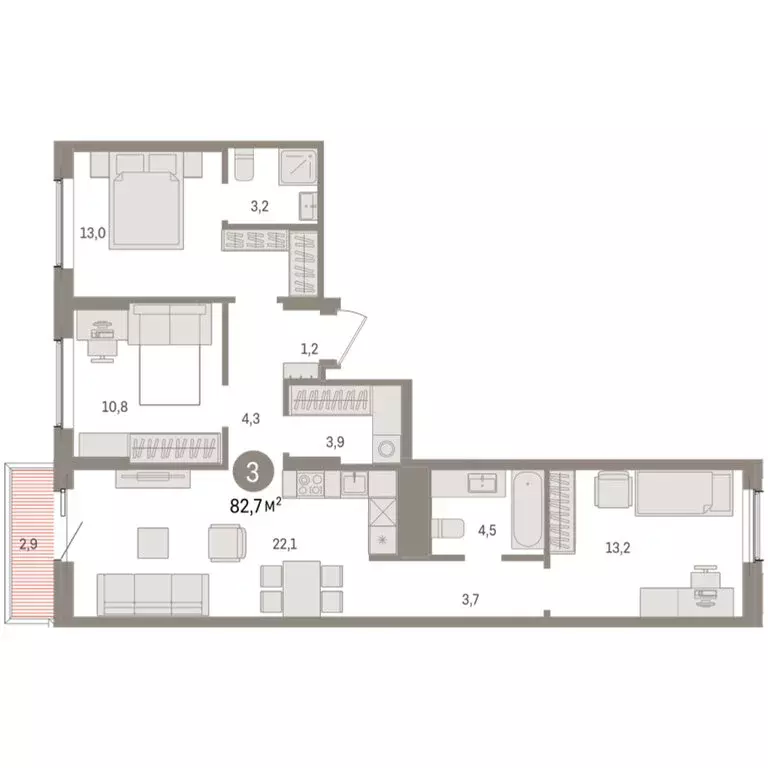 3-комнатная квартира: Курган, жилой район Центральный, ЖК Дом Кино ... - Фото 2