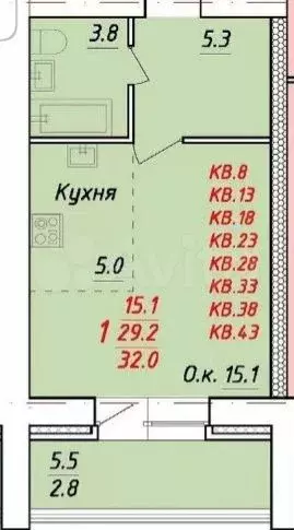 1-к. квартира, 32м, 9/10эт. - Фото 0