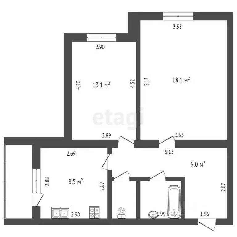 2-к кв. Вологодская область, Вологда Республиканская ул., 30 (53.3 м) - Фото 1