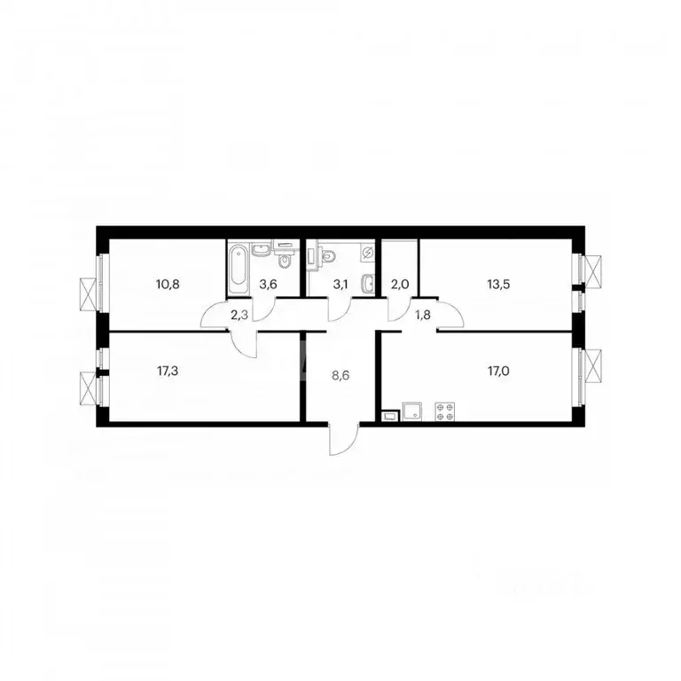 Квартира, 3 комнаты, 79 м - Фото 2