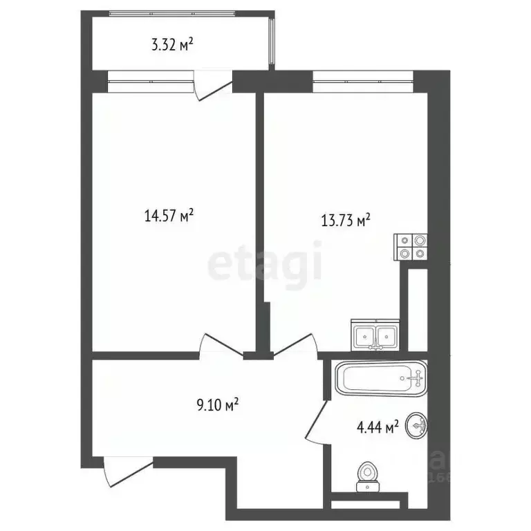 1-к кв. Калининградская область, Гурьевский муниципальный округ, пос. ... - Фото 2