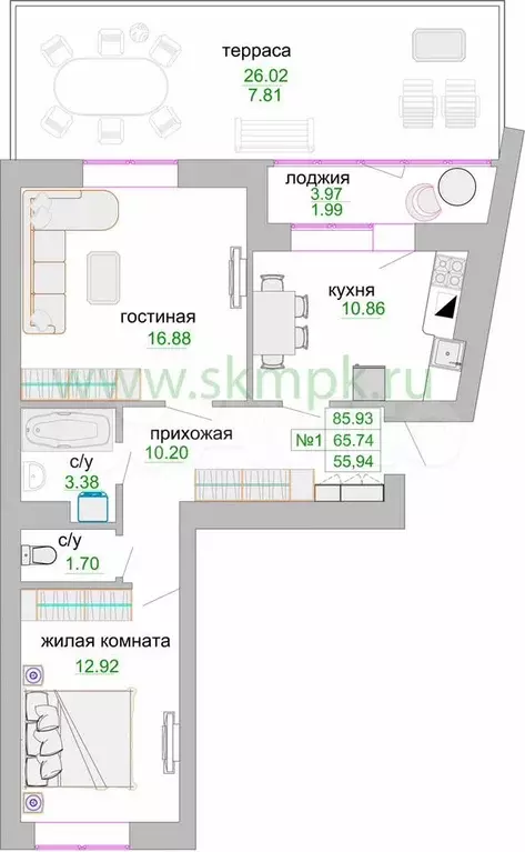 2-к. квартира, 67,2 м, 1/9 эт. - Фото 1