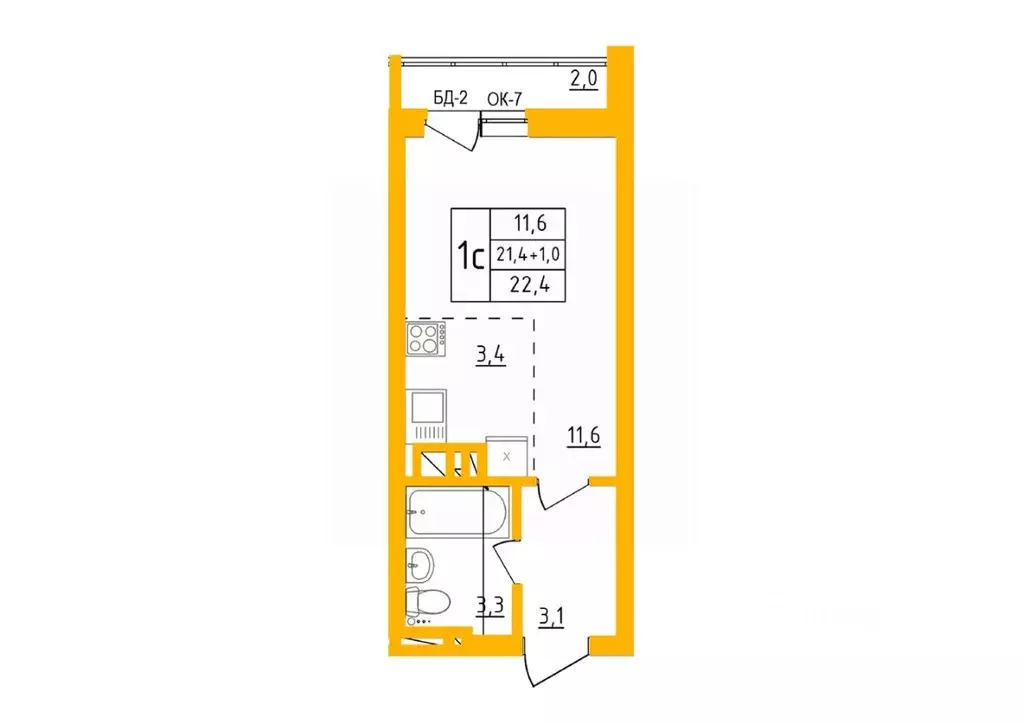 Студия Башкортостан, Уфа ул. имени Фронтовых Бригад, 15/1 (22.2 м) - Фото 0