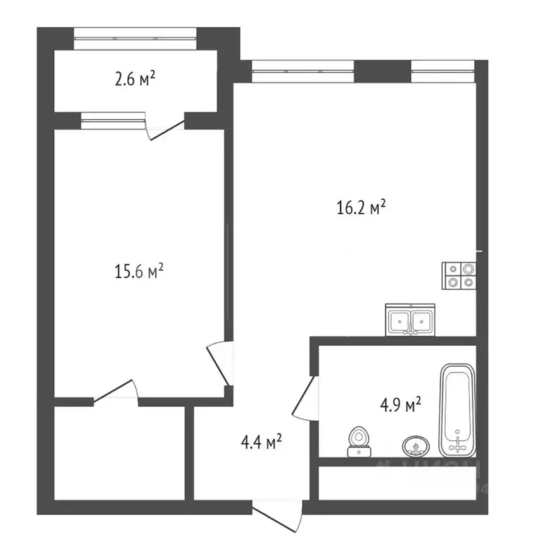 1-к кв. Тюменская область, Тюмень ул. Тимофея Кармацкого, 9 (45.0 м) - Фото 1