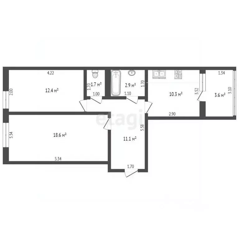 3-к кв. Башкортостан, Стерлитамак ул. Артема, 137 (66.2 м) - Фото 2