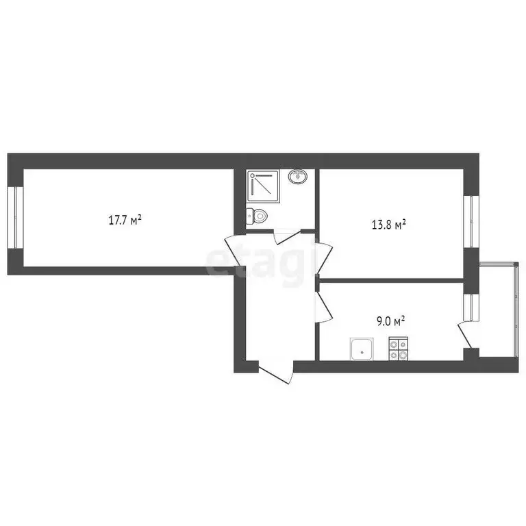 2-комнатная квартира: Пионерский, Рабочая улица, 48В (47.3 м) - Фото 1