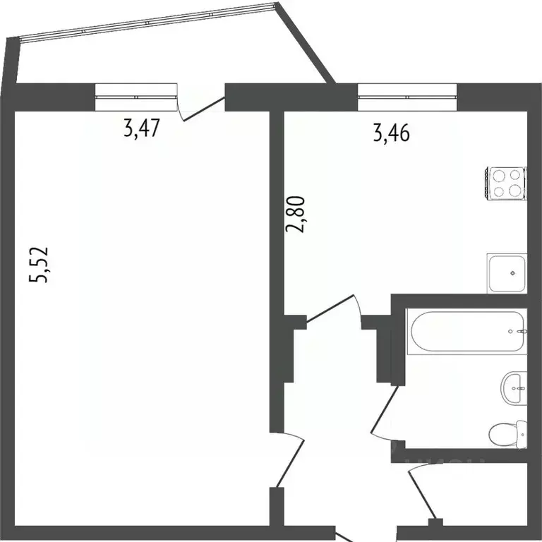 1-к кв. Омская область, Омск Омская ул., 162/2 (39.0 м) - Фото 1