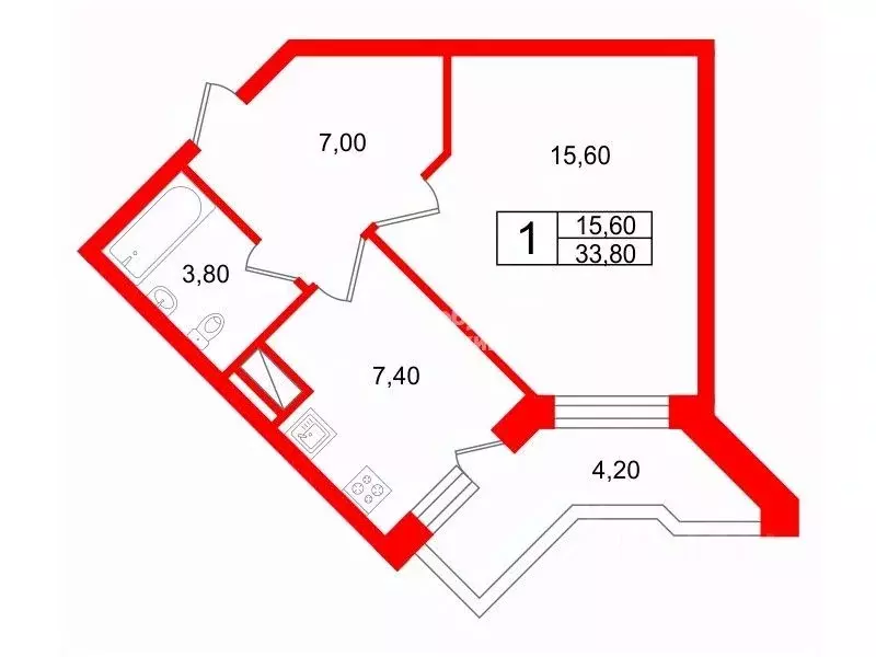 1-к кв. Санкт-Петербург просп. Юрия Гагарина, 14к6 (33.8 м) - Фото 2