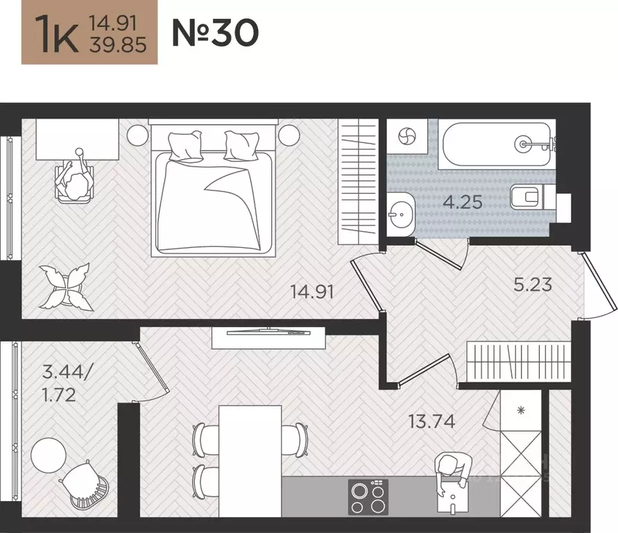 1-к кв. Калининградская область, Калининград Мой Город жилой комплекс ... - Фото 1