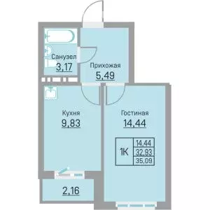 1-комнатная квартира: Пермь, Белозёрская улица, 26 (35.09 м) - Фото 1