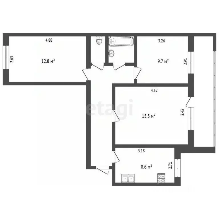 3-к кв. Вологодская область, Вологда Водники мкр, ул. Северная, 26 ... - Фото 2