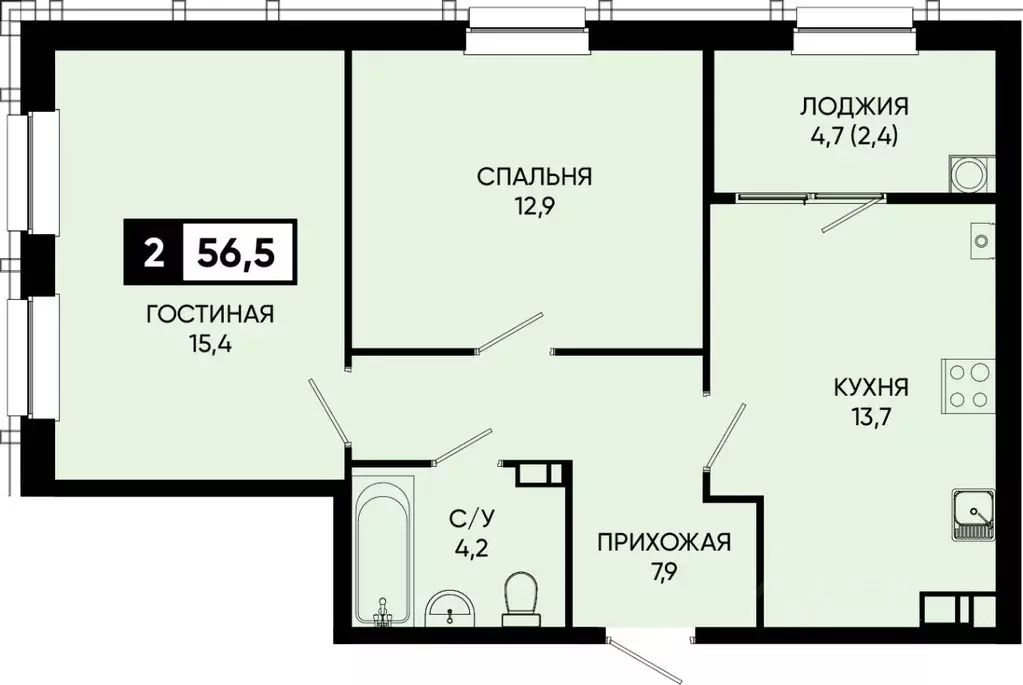 2-к кв. Ставропольский край, Кисловодск городской округ, пос. ... - Фото 1