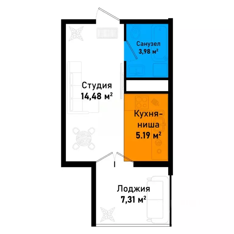 1-к кв. Крым, Черноморское пгт ул. Евпаторийская (30.96 м) - Фото 0