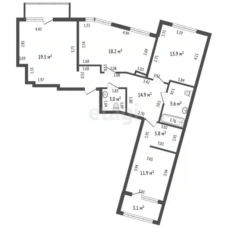4-к кв. Санкт-Петербург Лиговский просп., 271 (92.8 м) - Фото 2