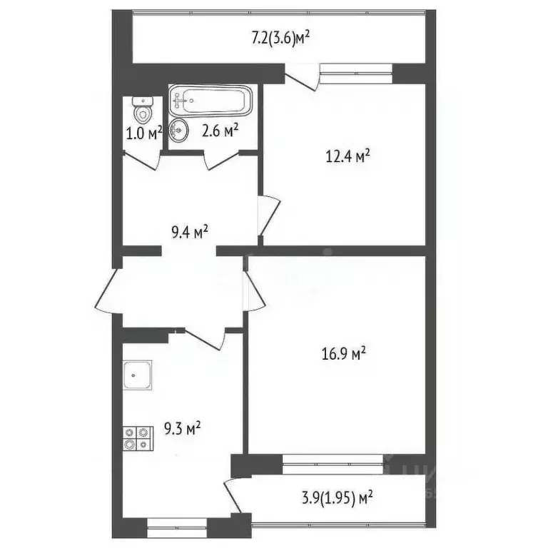 2-к кв. Севастополь ул. Александра Косарева, 14 (57.2 м) - Фото 2