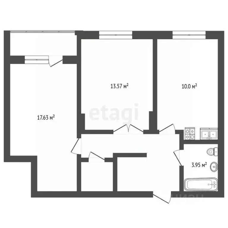 2-к кв. Томская область, Томск ул. Пушкина, 61/3 (59.6 м) - Фото 2