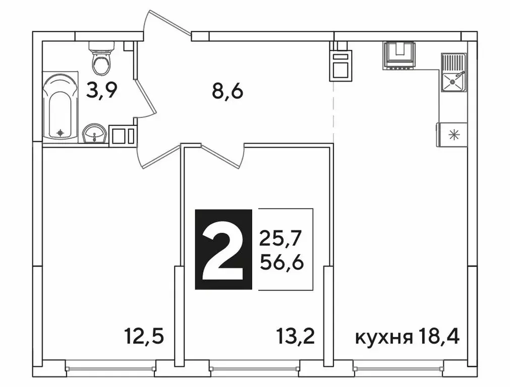 2-комнатная квартира: Краснодар, улица Ивана Беличенко, 90 (56.6 м) - Фото 1