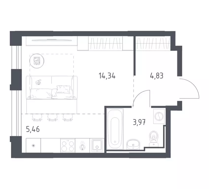 Квартира-студия: Чита, Железобетонная улица, 1/4 (28.6 м) - Фото 1
