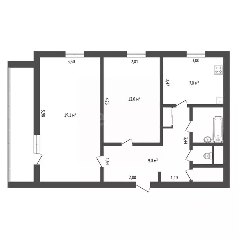 2-к кв. Амурская область, Благовещенск Студенческая ул., 25/1 (53.8 м) - Фото 1