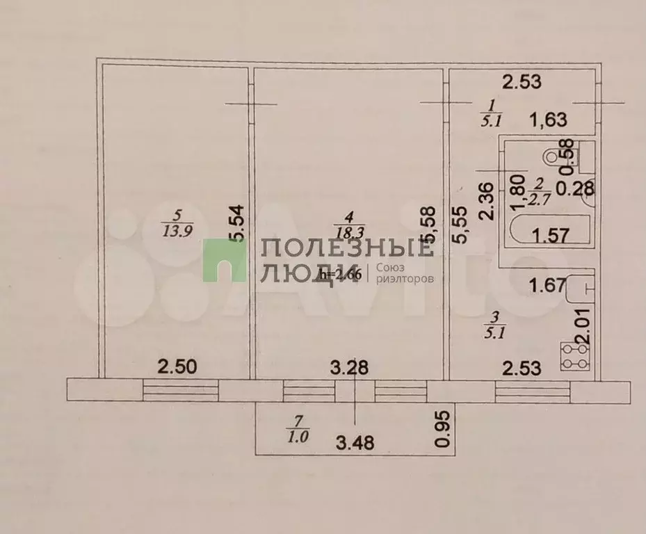 2-к. квартира, 45,1 м, 2/5 эт. - Фото 0