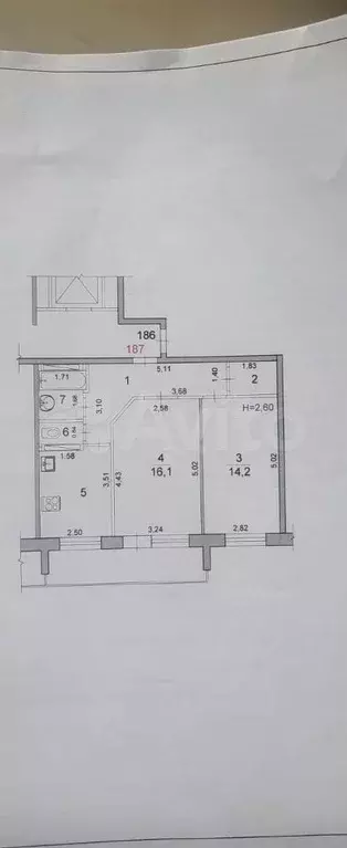 2-к. квартира, 53,8 м, 6/9 эт. - Фото 0