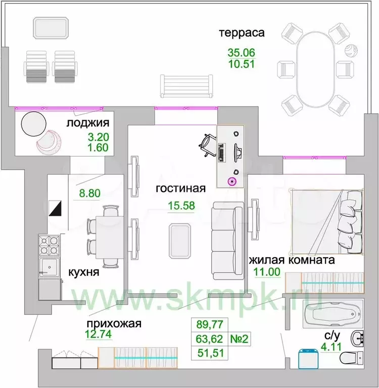 2-к. квартира, 64 м, 1/9 эт. - Фото 1