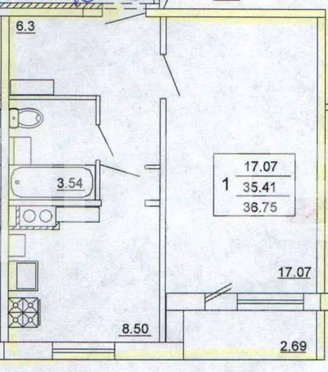 1-к кв. Костромская область, Кострома ул. Даремская, 5 (37.0 м) - Фото 1