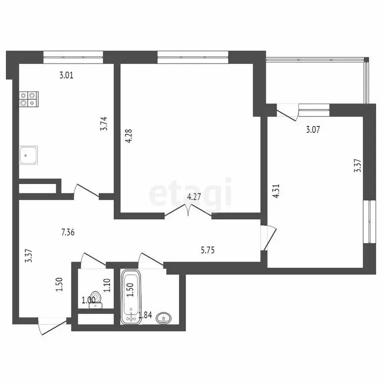 2-комнатная квартира: Тюмень, Велижанская улица, 70к1 (60.6 м) - Фото 1