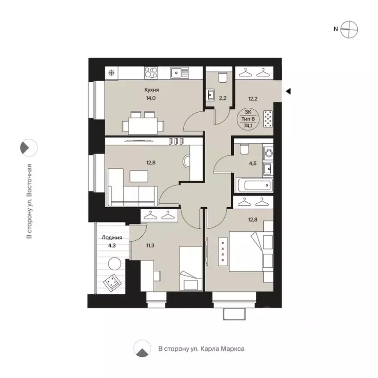 3-к кв. Коми, Сыктывкар ул. Карла Маркса, 165к1 (74.1 м) - Фото 0