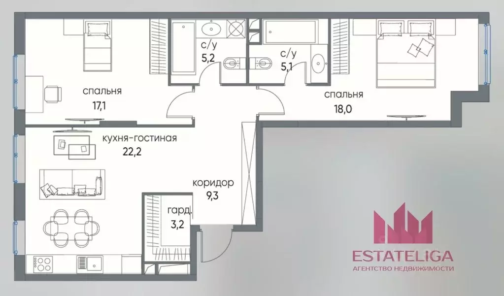 2-к кв. Москва ул. Нижние Мневники, 7 (80.1 м) - Фото 2