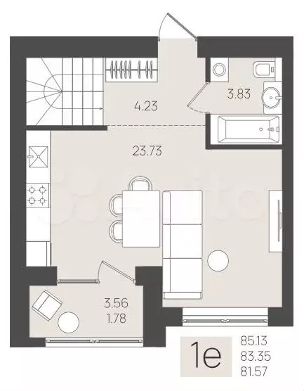 1-к. квартира, 83,4 м, 1/5 эт. - Фото 1