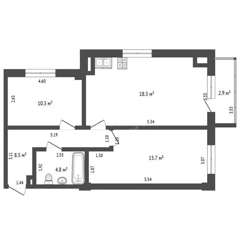 2-комнатная квартира: Евпатория, проспект Ленина, 68к42 (58.3 м) - Фото 1
