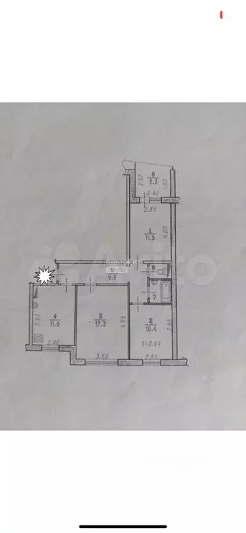3-к кв. Омская область, Омск ул. Конева, 26/1 (63.51 м) - Фото 2