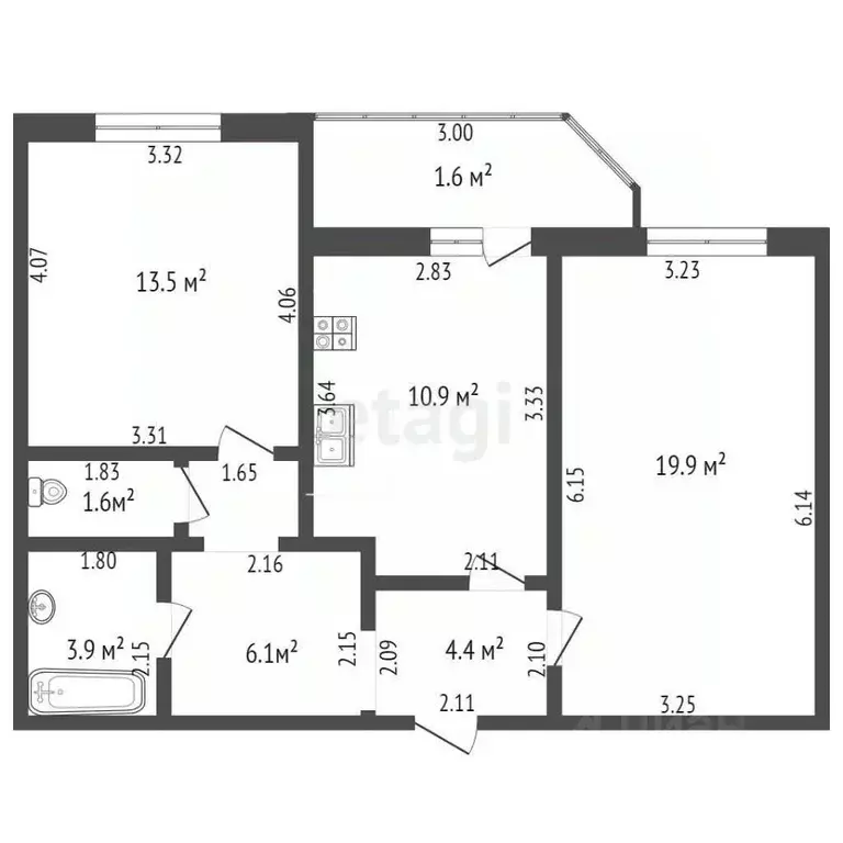 2-к кв. Тамбовская область, Тамбов ул. Рылеева, 77А (60.3 м) - Фото 1
