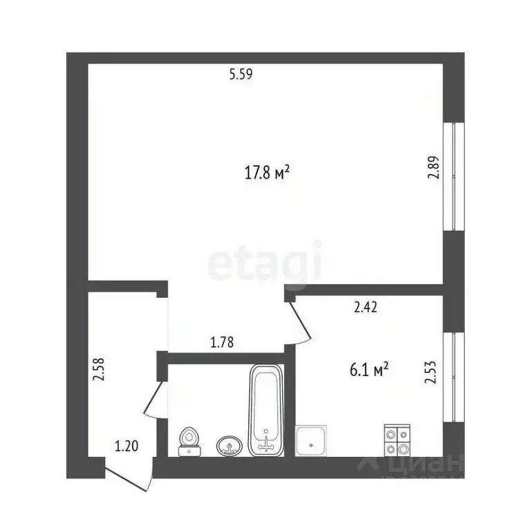 1-к кв. Тюменская область, Тюмень Барнаульская ул., 34 (29.9 м) - Фото 1