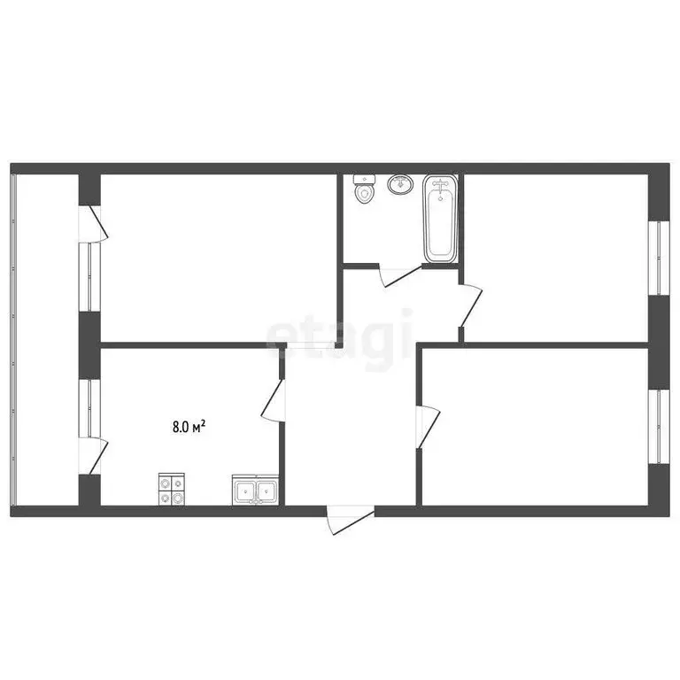 3-комнатная квартира: Нальчик, улица Тарчокова, 30 (66 м) - Фото 2