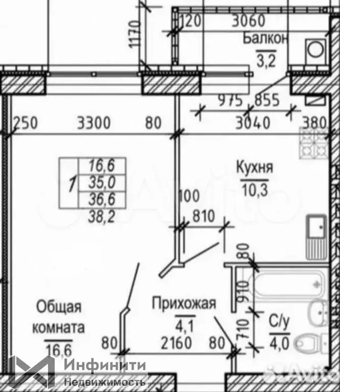 1-к. квартира, 38,2 м, 2/4 эт. - Фото 0