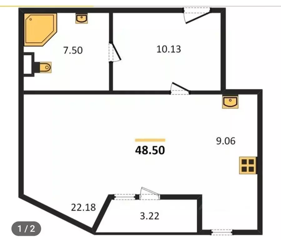 1-к кв. Татарстан, Казань ул. Сибгата Хакима, 51 (50.0 м) - Фото 1