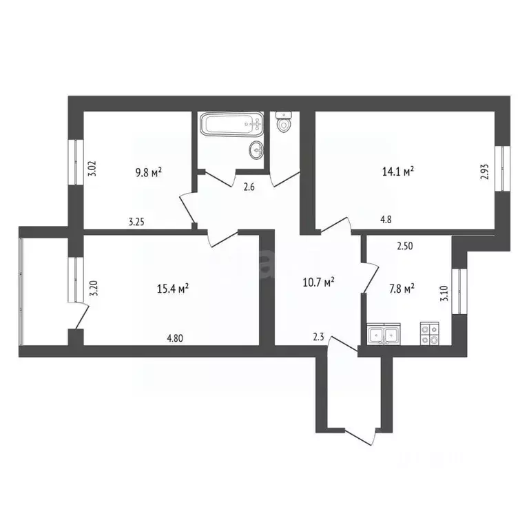 3-к кв. Вологодская область, Вологда ул. Городской Вал, 28 (61.7 м) - Фото 2