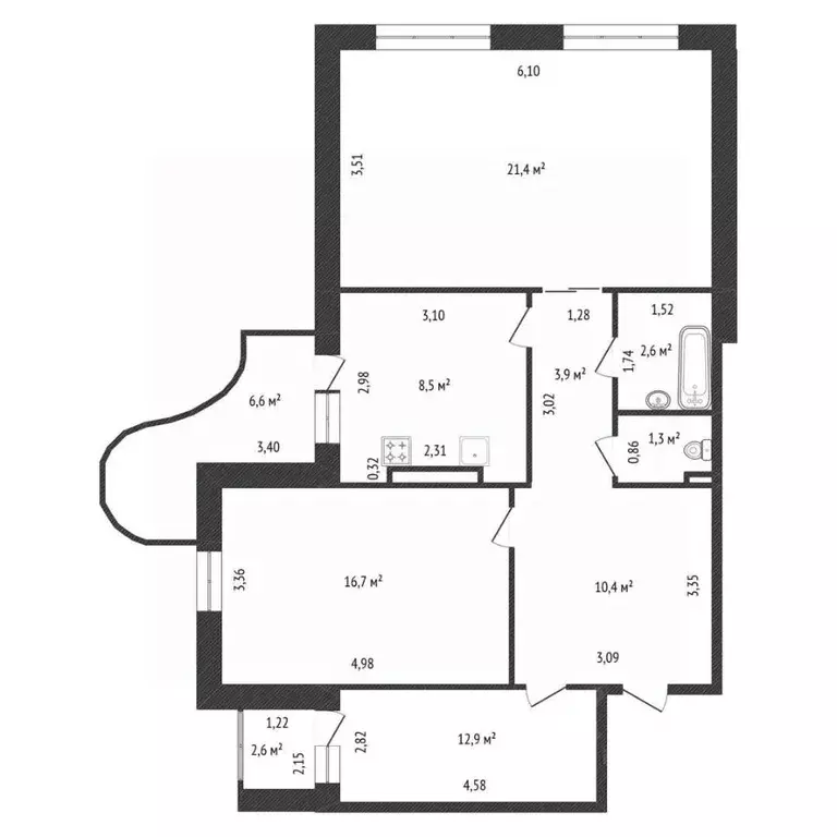 3-к кв. Башкортостан, Уфа ул. Максима Рыльского, 8 (77.9 м) - Фото 2