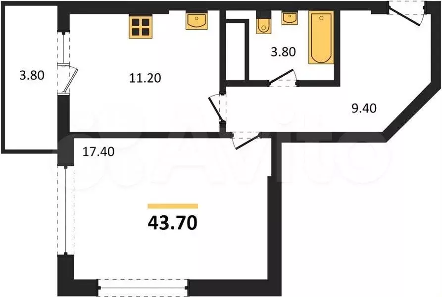1-к. квартира, 43,7 м, 20/22 эт. - Фото 1