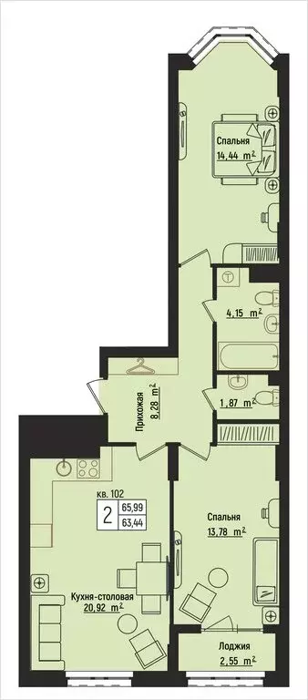 2-комнатная квартира: Нижний Новгород, Литературная улица, 5 (65.99 м) - Фото 1