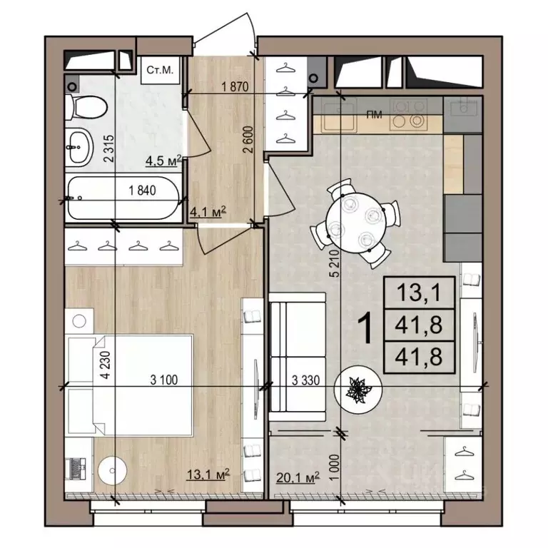 1-к кв. Рязанская область, Рязань ул. Новоселов, 33Б (41.8 м) - Фото 1