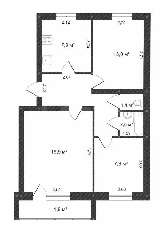 3-комнатная квартира: Ялуторовск, улица 40 лет Октября, 3 (58.2 м) - Фото 0