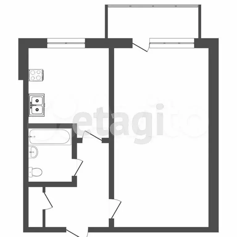 1-к. квартира, 33 м, 5/5 эт. - Фото 0