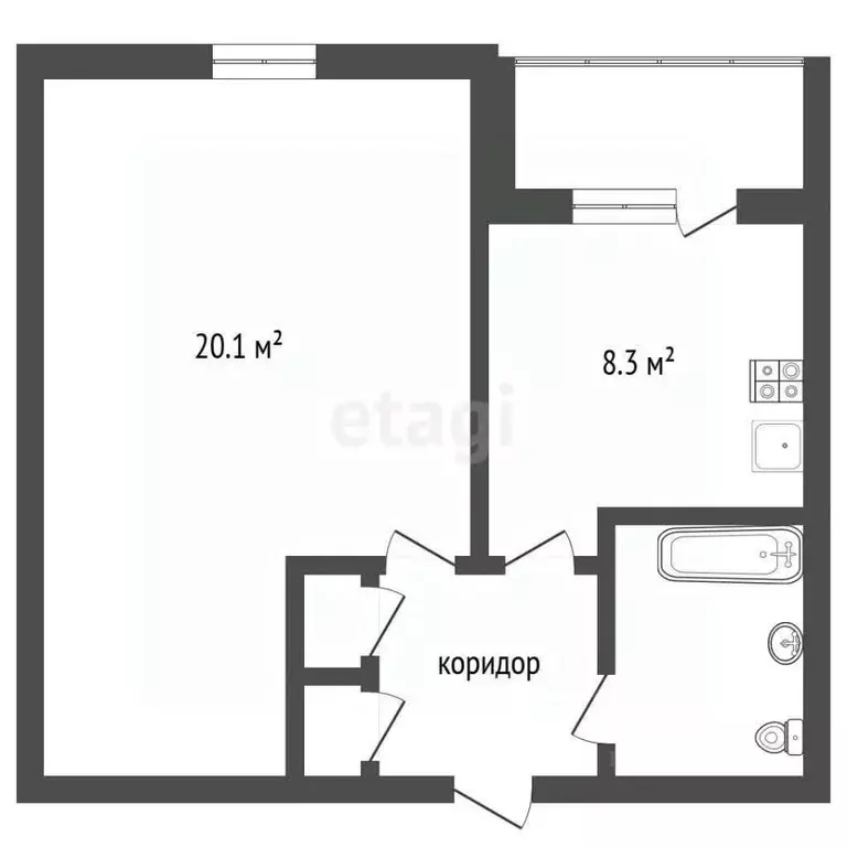 1-к кв. Воронежская область, Воронеж ул. Маршала Одинцова, 21А (35.1 ... - Фото 2